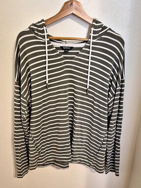 Buffalo David Bitton Striped Pullover Hoodie Green & White Medium